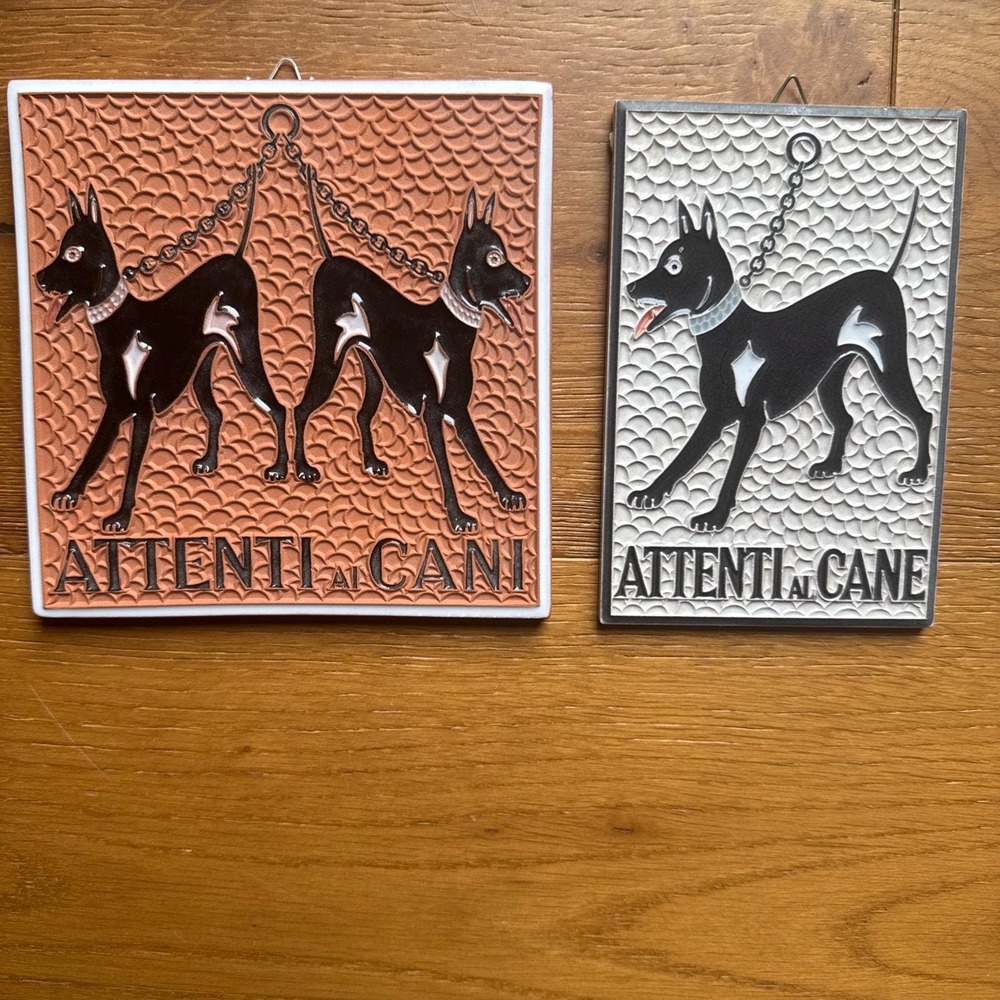TWO Vintage Italian wall plaque Creazioni Luciano‎ Attenti al Cani Beware of Dog